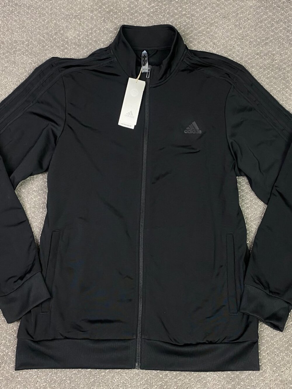 Adidas Essentials 3 Stripes Tricot Track Jacket Mens Large Black on Black H46101